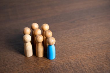 Leader and his team. Cooperation and teamwork. Get people to join you. Business management, human resources. Collaboration. Consolidation and teamwork. Organized group