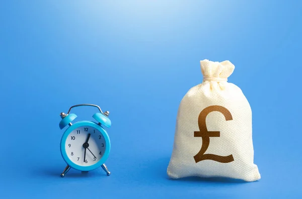 Relógio Tempo Libra Esterlina Saco Dinheiro Britânico Empréstimos Hipotecas Fundos — Fotografia de Stock