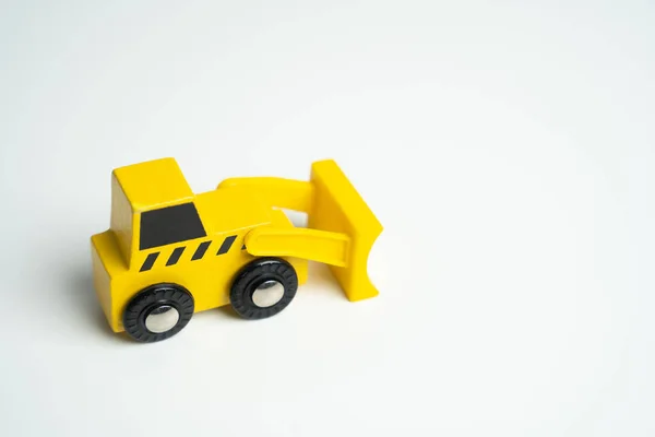 Gelbe Spielzeugplanierraupe Abrissarbeiten Bodennivellierung Und Andere Bodenarbeiten Gebäudezerstörung Abbau Illegaler — Stockfoto
