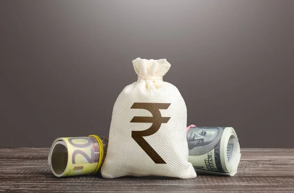 Індійський Мішок Рупіями Депозити Заощадження Кредити Кредити Іпотека Економіка Валютний — стокове фото