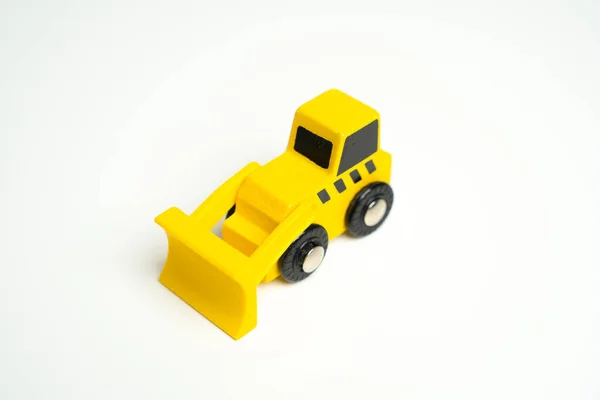 Bulldozer Brinquedo Amarelo Espaço Cópia Vista Superior Serviços Demolição Nivelamento — Fotografia de Stock