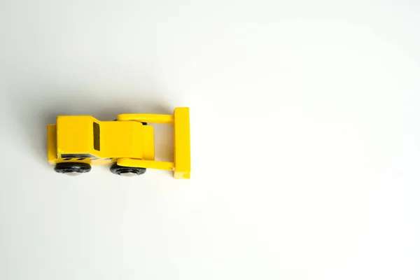 Gelbe Spielzeugplanierraupe Kopierraum Von Oben Metapher Etwas Entfernen Abzureißen Bauarbeiten — Stockfoto