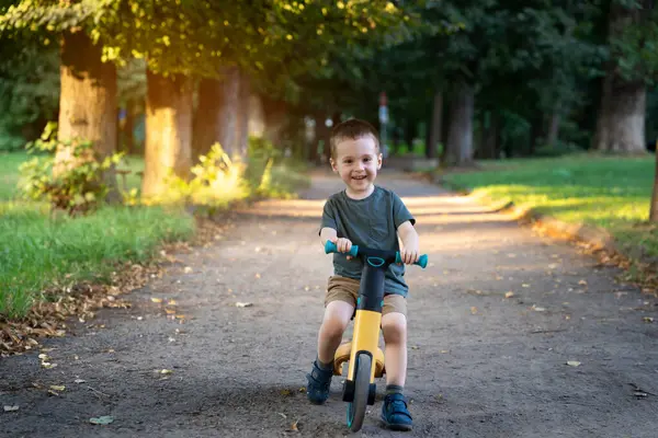 Ein Fröhlich Lächelnder Kleinkind Von Zwei Oder Drei Jahren Fährt — Stockfoto