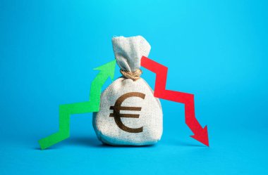 Avro para çantası, kâr ve zarar okları. Gelir ve giderlerin takibi. Finansal dengeli bütçe. Mali istikrarı koruyun. Kendi kendine yetebilme ve iş ve hükümetin becerikli yönetimi.