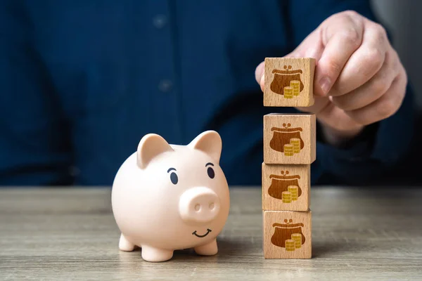 Collect savings. Attract investment. Accumulation of interest rate. Reliable storage, inflation protection. Deposits and savings benefits. Gain fortune. Get more income and profit. Piggy bank