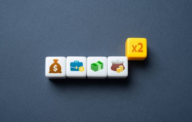 Çifte sermaye ve servet. İş ve strateji para kazandırır. Finans ve yatırımlar. Geliri artırmak için cazip bir teklif. Tasarruf ve fon.