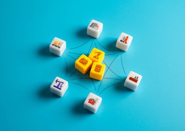 Sanayi işbirliğiyle üretilen ürünler, mallar ve maddi mallar. Tedarik zincirleri, küresel ticaret ve ekonomik ortaklıklar. Ortak üretim çabaları.