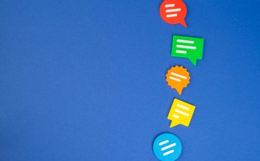 Conversation bubbles. Discussion lines. Sharing ideas in a meeting. Meetings or brainstorming sessions. Communication, teamwork, and group dialogue.