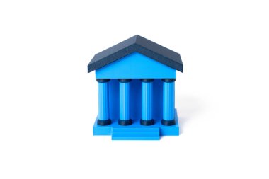 Beyaz arka planda bir banka binası. Geleneksel kurumlar. Tasarruf koruması. Depozito hizmetleri. İpotek kredisi. İş hesapları.