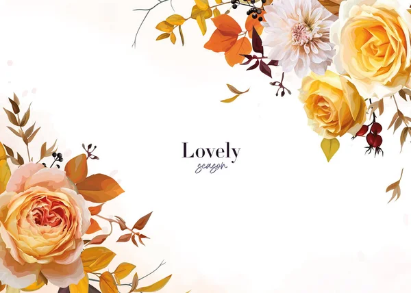 Design Cartão Outono Elegante Floral Vetor Queda Aquarela Amarelo Pêssego —  Vetores de Stock