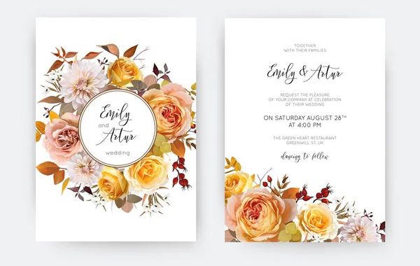 Elegante Hochzeitseinladung Speichern Sie Die Datumskartenvorlage Vektor Aquarell Illustration Gelb — Stockvektor