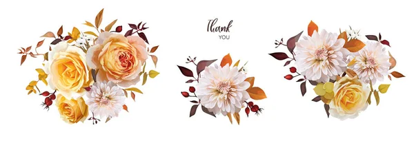 Bouquet Automne Vecteur Jaune Automne Rose Orangé Fleurs Blanches Cire — Image vectorielle