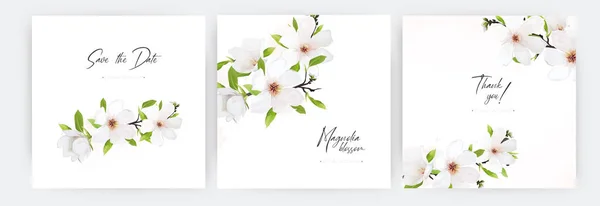 Invitation Mariage Minimaliste Enregistrer Date Ensemble Carte Cadeau Fleurs Magnolia — Image vectorielle