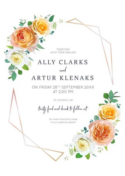 Floral Πρόσκληση Γάμου Εκτός Από Την Ημερομηνία Κάρτα Λαμπερό Ροδάκινο — Διανυσματικό Αρχείο