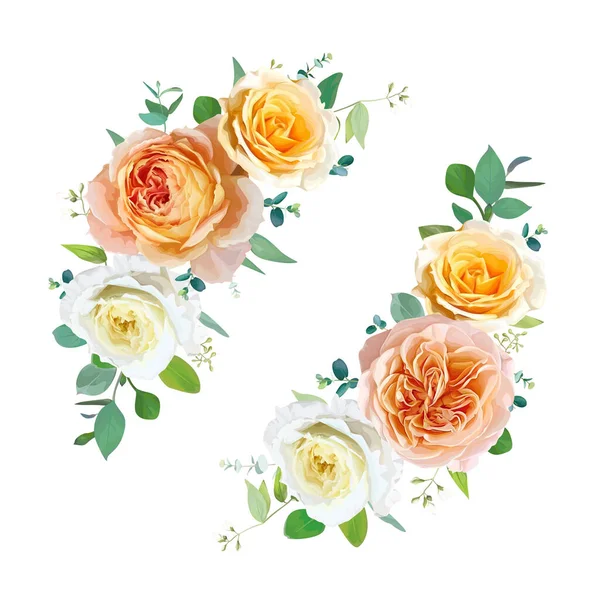 Цветочный Букет Персиковый Оранжевый Желтый Цветок Розы Зеленый Букет Листьев — стоковый вектор