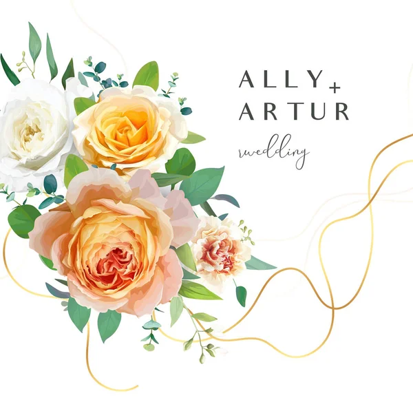 Floral Πρόσκληση Γάμου Εκτός Από Την Ημερομηνία Κάρτα Ροδακινί Λουλούδι — Διανυσματικό Αρχείο
