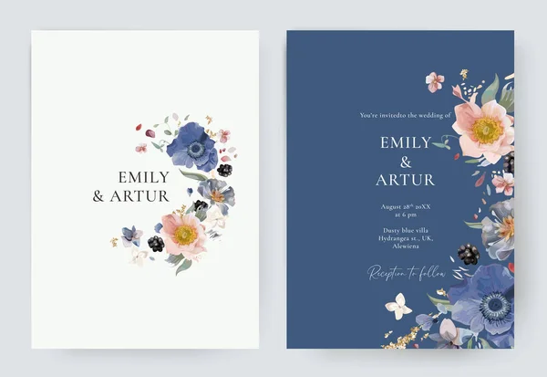 Convite Casamento Elegante Salvar Conjunto Cartão Data Pastel Flores Estilo —  Vetores de Stock