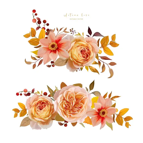 Őszi Virágok Akvarell Vektor Virágcsokor Őszi Esküvői Meghívó Hálaadás Üdvözlő Stock Vektor