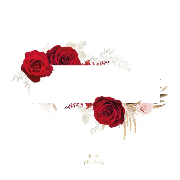 Elegáns Minimalista Virágcsokor Keret Szegély Vörös Rózsákkal Pampafű Bohém Akvarell Vektor Grafikák