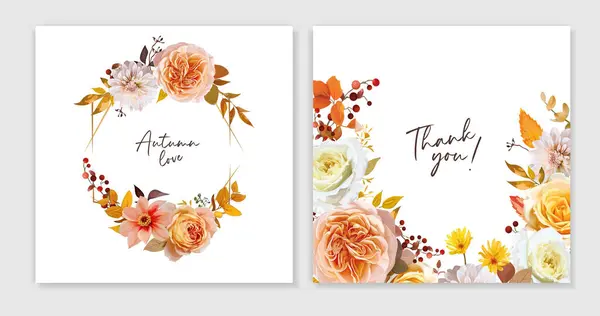 Herbst Blumen Blumenstrauß Karten Set Aquarell Vektor Florale Illustration Hochzeitseinladung Stockillustration