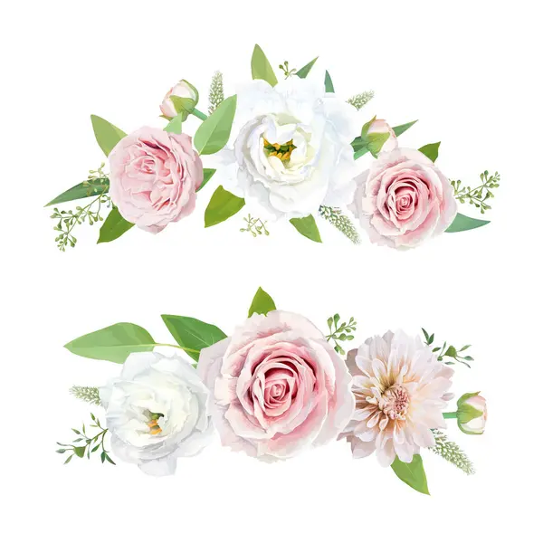 Finom Tavaszi Virágcsokor Virágkoszorú Vektor Akvarell Illusztráció Rózsaszín Rózsa Fehér Jogdíjmentes Stock Illusztrációk