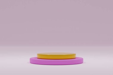 En az olay yeri. Asgari 3D görüntüleme. Ticari geçmiş. Podyum ve soyut arkaplanı olan minimalist bir sahne. 3D tasvir. 3D sahne gösterisi. Podyum sahne kaidesi veya platformu.