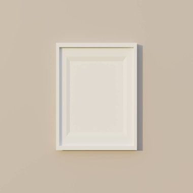 Bej arkaplanda fotoğraf çerçevesi, maket, 3d oluşturma