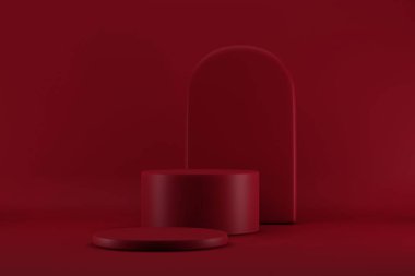 Minimal scene with geometrical. Minimal 3d rendering. Geometric forms in modern minimal design. Minimal scene with podium and abstract background. Abstract background. 3d rendering.3d cylinder podium