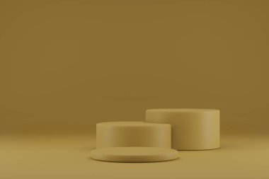  Abstract minimal studio 3d geometric shape object. Minimal empty background for product presentation. 3d render. Realistic 3D cylinder pedestal podium set with geometric set background. Pastel colors minimal scene. Display case.