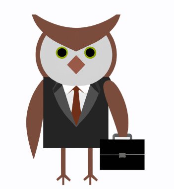 Evrak Çantası Resimli Beyaz Geçmişli İş Elbisesi İçinde Baykuş