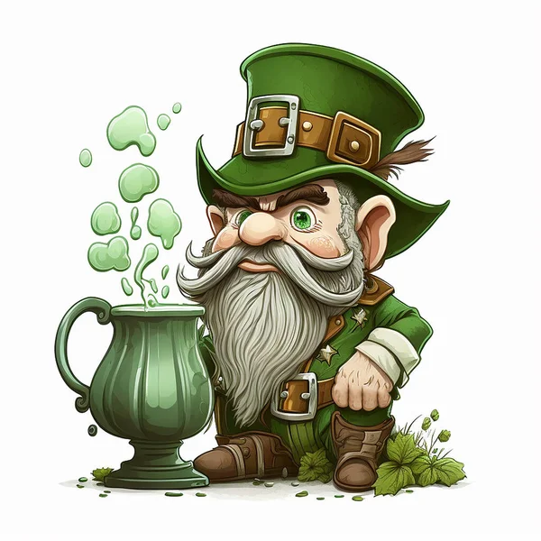 Angry Cartoon Leprechaun Green Beer Illustration — Zdjęcie stockowe