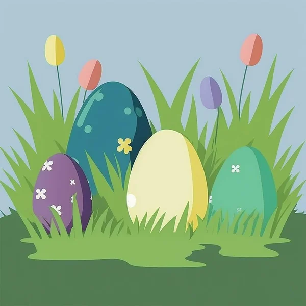 Easter Eggs Hidden in the Grass Illustration