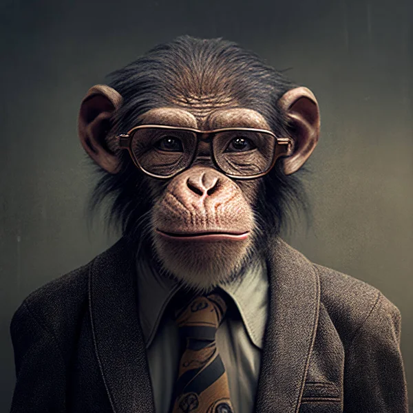 スーツやメガネの中の猿 デジタルアート ロイヤリティフリーのストック写真