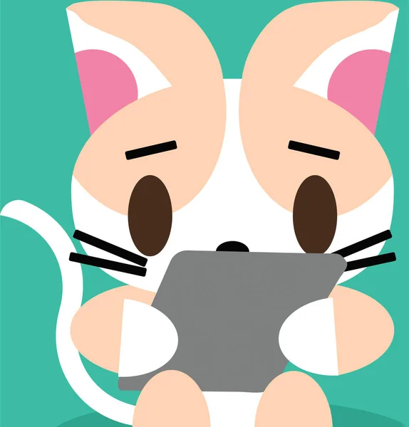 猫使用手机平面艺术 — 图库照片