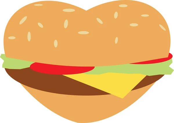 Kształt Serca Hamburger Ilustracja Płaski Wektor — Zdjęcie stockowe