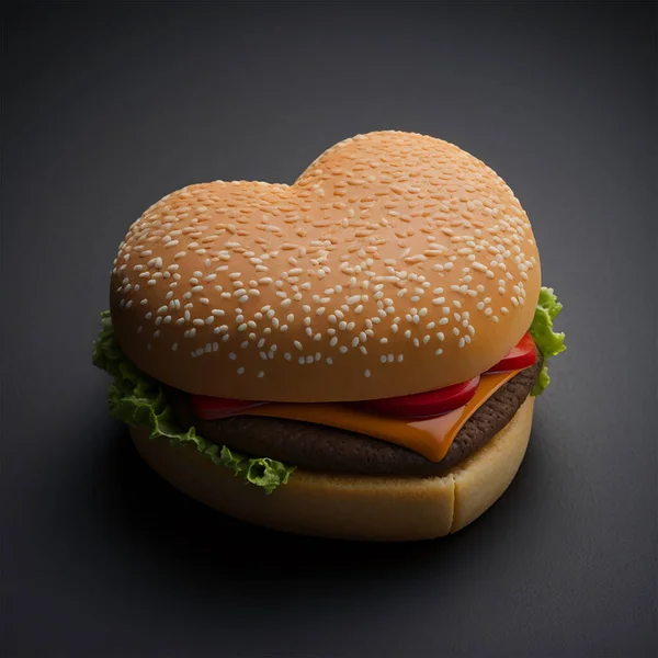 Heart Shaped Hamburger Digital Art Illustration — Stock Photo, Image