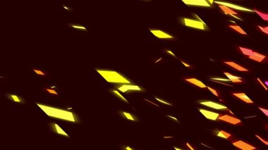 Siyah arkaplanda uçan renkli geometrik parçacıklar