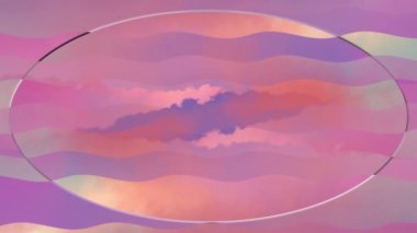 Hareket eden dalgalar ve oval çerçeve ile soyut renk arkaplanı