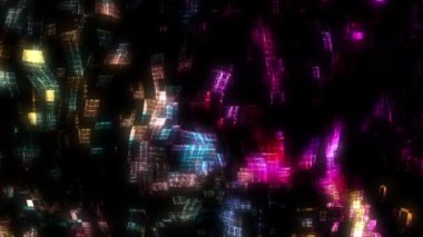 Siyah arkaplanda parlak renkli yanıp sönen ve hareket eden ışıklar