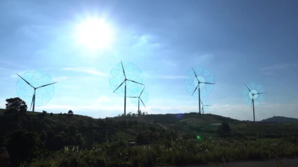 Szélturbina Fenntartható Energiakörnyezet Ökológia Hologram — Stock videók