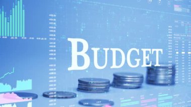 Madeni paralar üzerine bütçe metni iş veri hologramıyla artar. iş büyümesi kavramı.