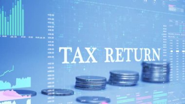 Sikkeler üzerindeki vergi iadesi metni iş veri hologramıyla artar. iş büyümesi kavramı.