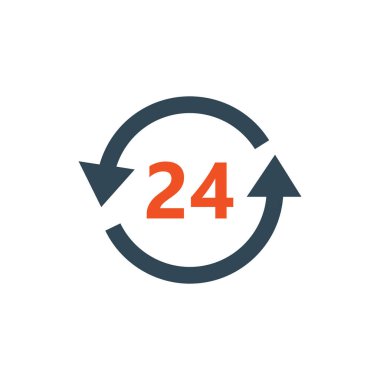 24 saat kronometre veya geri sayım simgesi. Teslim tarihi konsepti. Teslimat zamanı. Hisse Vektörü illüstrasyonu beyaz arkaplanda izole edildi