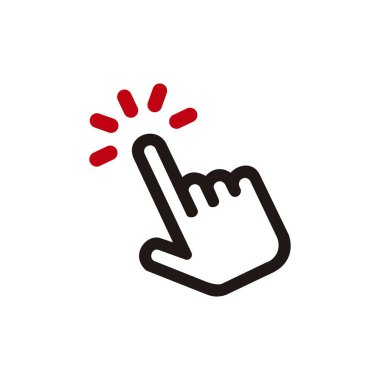 El simgesiyle birlikte buraya tıklayın. Web siteleri için doğrusal simge. düz vektör çizimi izole edildi