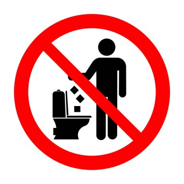 Klozete çöp atma, temiz tut, yasaklama işareti, vektör illüstrasyonu