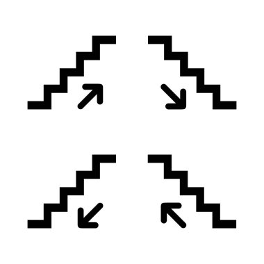 Merdivenler yukarı, merdivenler aşağı sembol seti. Merdiven simgesi yukarı, aşağı, izole vektör çizimi