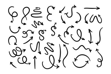 Koleksiyon el çizimi oklar. Basit okları beyaz arkaplanda izole et