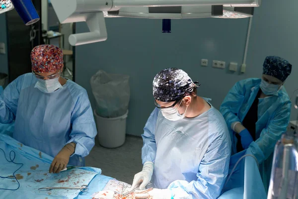 Modern Bir Hastane Ameliyathanesinde Ameliyat Yapan Bir Grup Cerrah Kanserli — Stok fotoğraf