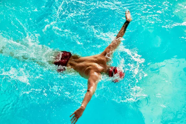 Schwimmen Männliche Schwimmer Schwimmen Brustschwimmen Nahaufnahme Porträt Eines Mannes Beim — Stockfoto