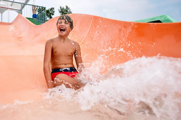 기쁨에 이수상 공원의 물길에서 수원지에 아이들의 매혹적 물놀이 휴가중의 아이들의 — 스톡 사진